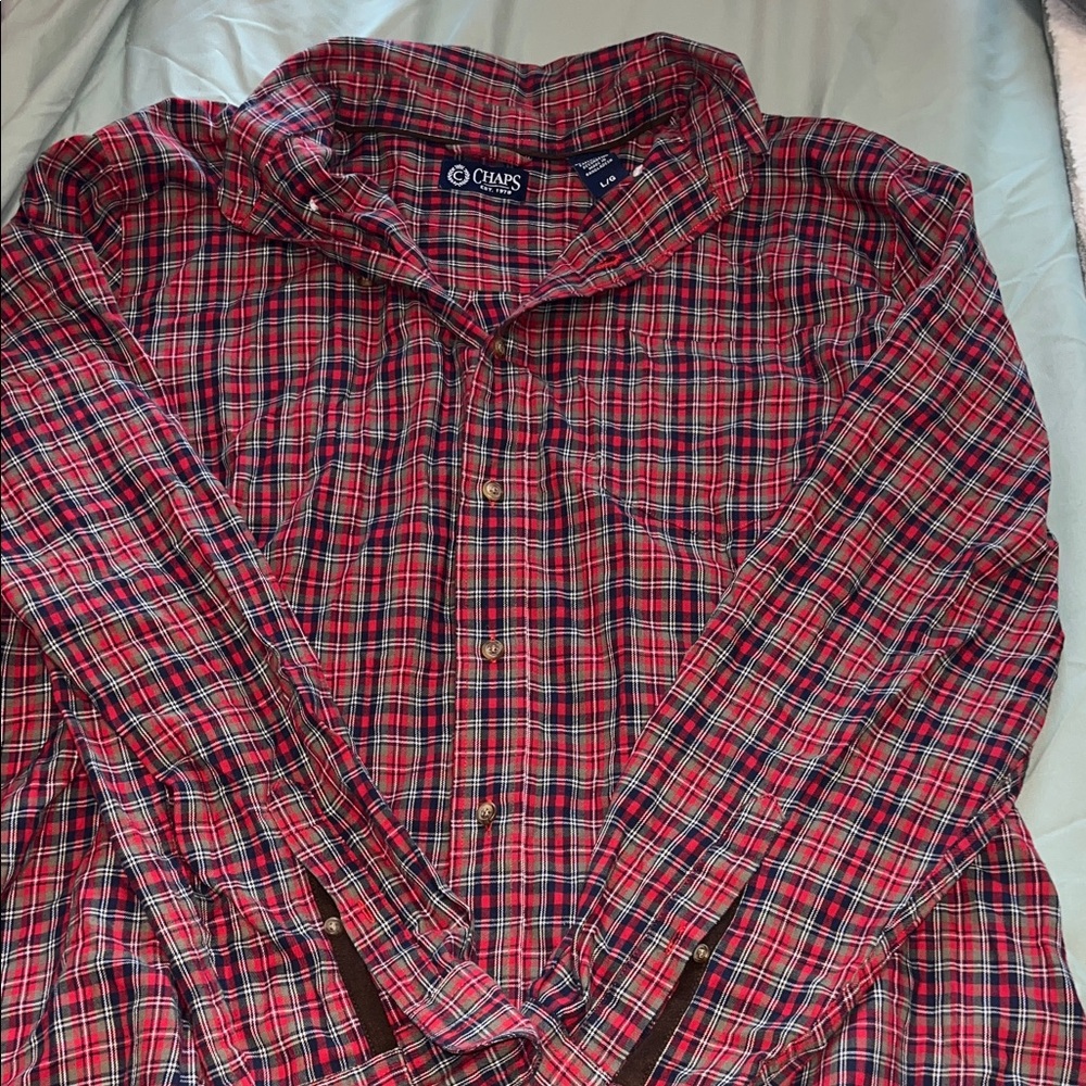 Chaps Multicolor Plaid Red Navy and Blue Casual Shirt Size Large